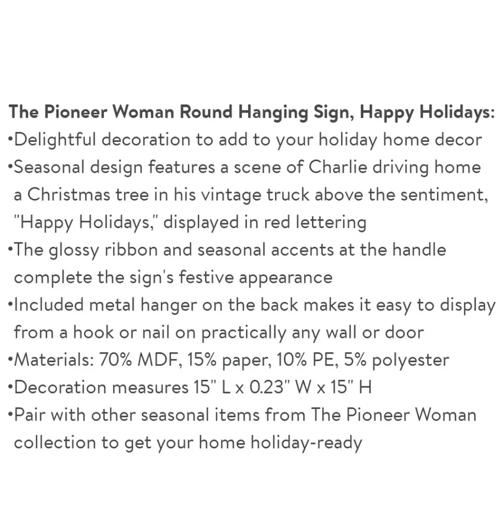 The Pioneer Woman Round Hanging Sign, Happy Holidays in Vintage Truck
